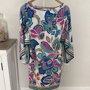 TRINA TURK Mandalay Drape Sleeve Tunic Swim Cover-Up-Size S Nylon Floral Resort